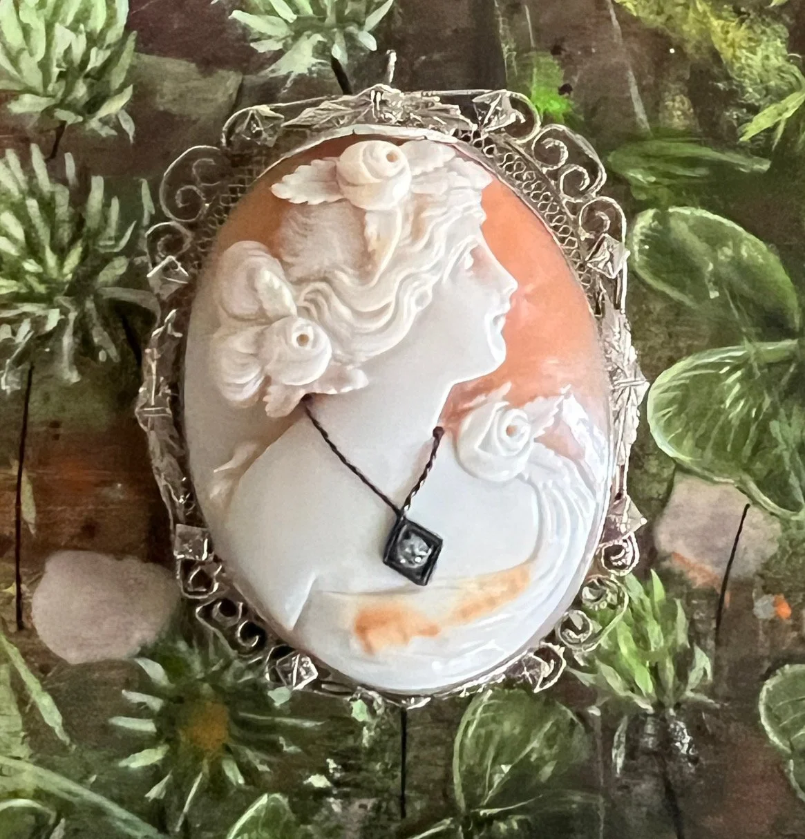 Antique Old Mine Cut diamond Cameo Brooch or Pendant
