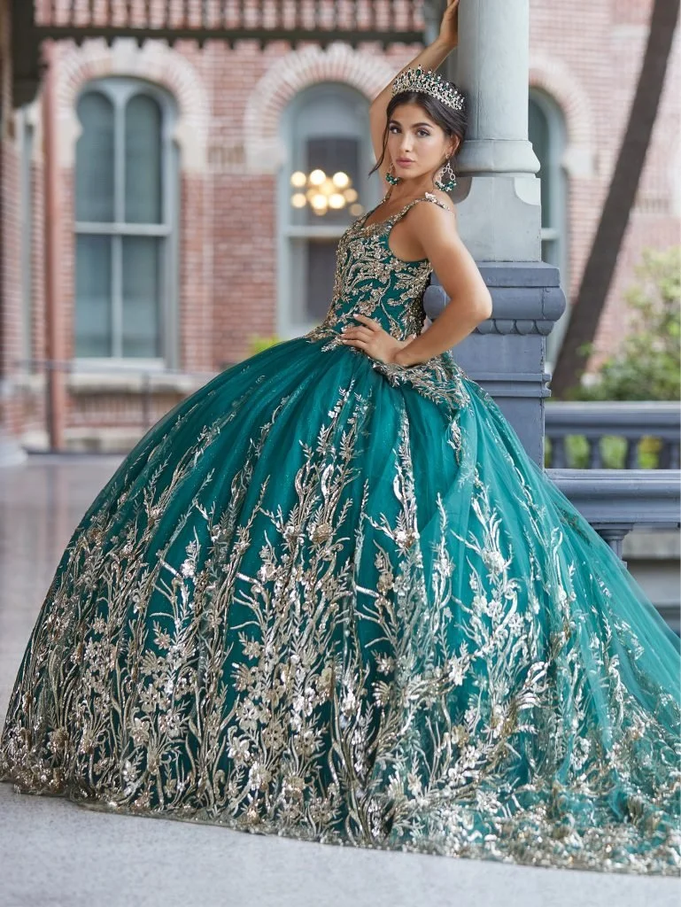 teal and gold quinceanera dresses Dancing Queen 1794 Long Quinceanera Dress Teal / XSmall main image 0