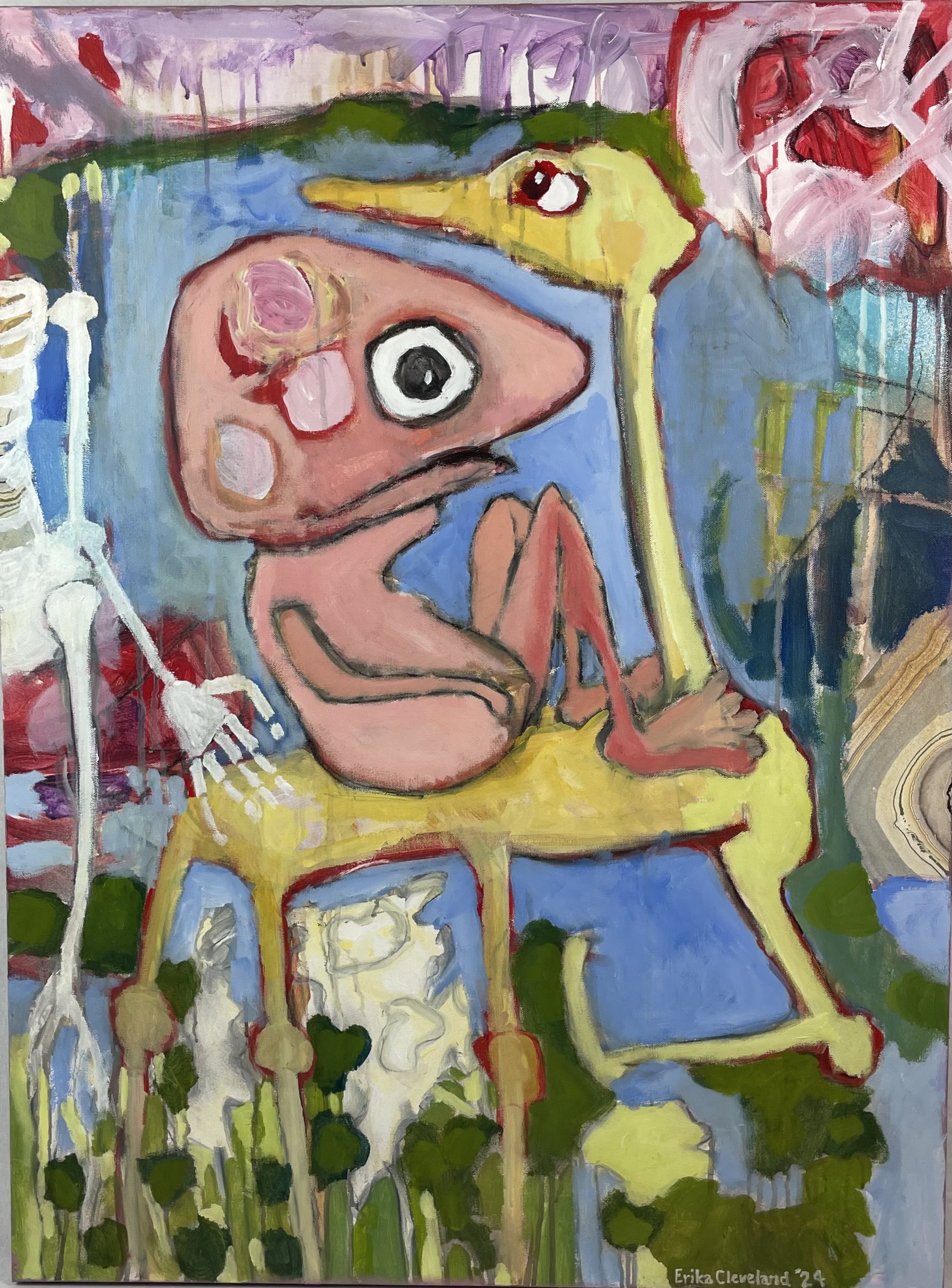 I Will Always Protect You, painting, acrylic and watercolor crayons on canvas, 30 x 40, 2024