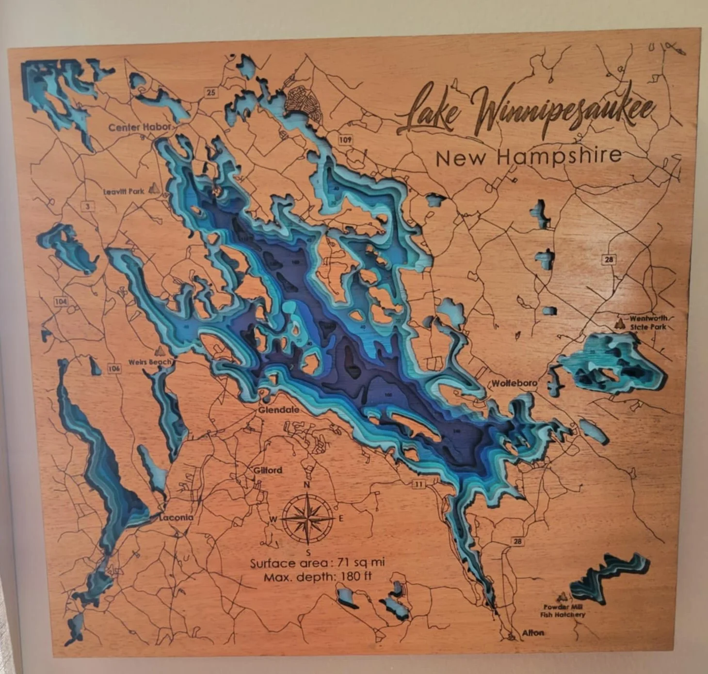 Topographical Map of Lake Winnipesaukee