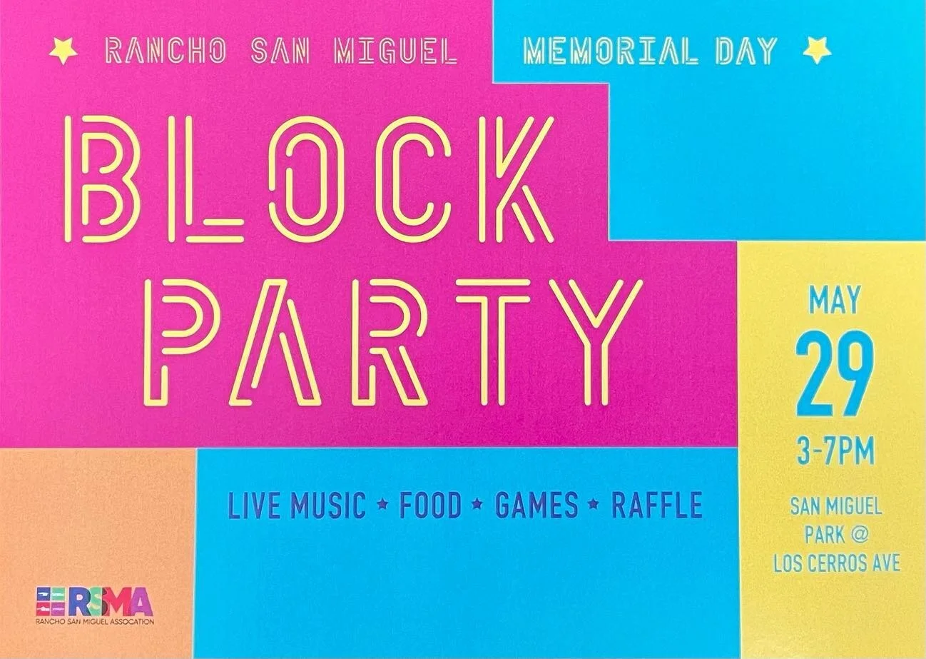 Are you ready to party??? Our annual block party will be taking place on Memorial Day from 3-7pm. Tacos from El Molino (discounted for RSMA members), live music, fun games for the family, and a raffle are planned. Bring your chairs and drinks and enj