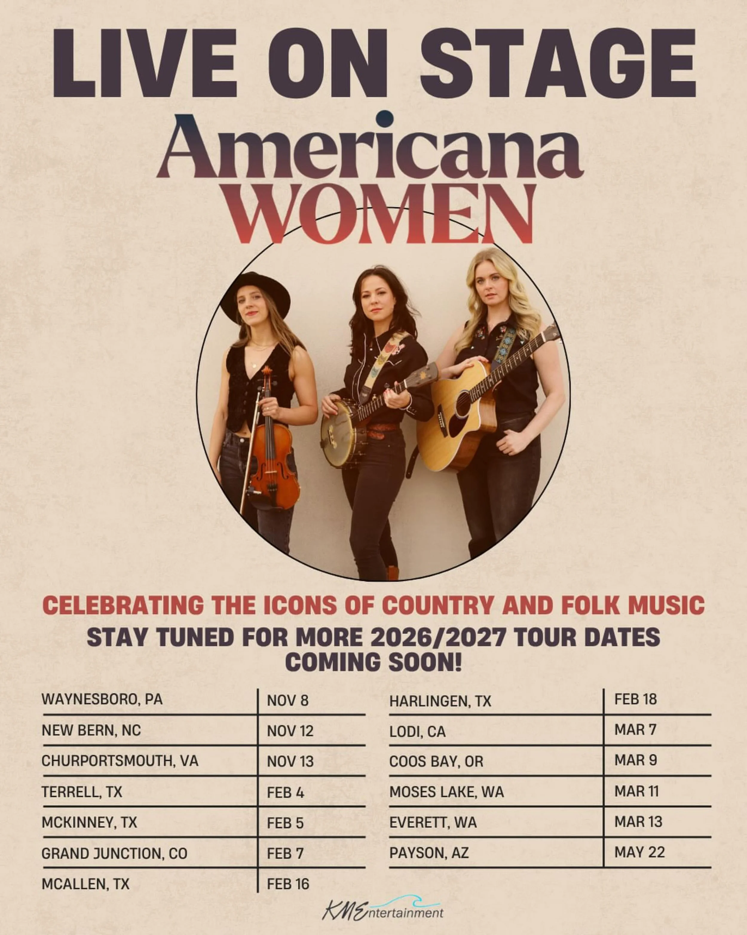 #YEEHAW y&rsquo;all 🤠🪕🌻🎻 @americanawomenshow is thrilled to announce we&rsquo;re touring with Live On Stage this year! 
Stay tuned for more touring dates coming soon! Visit www.kmentertainment.net to learn more about how to bring @americanawomens