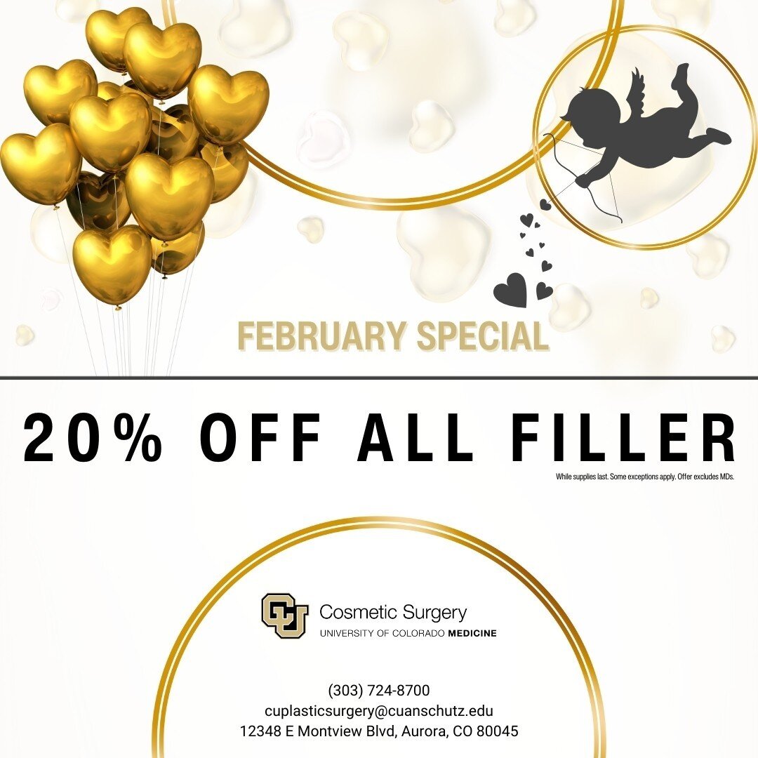 This February, get 20% off all filler* at CU Medicine Cosmetic Surgery! We are here to help you look your best for Valentine's Day, Galentine's Day, or any anti-Valentine's Day events you plan to attend this month. Call today to schedule your Februar