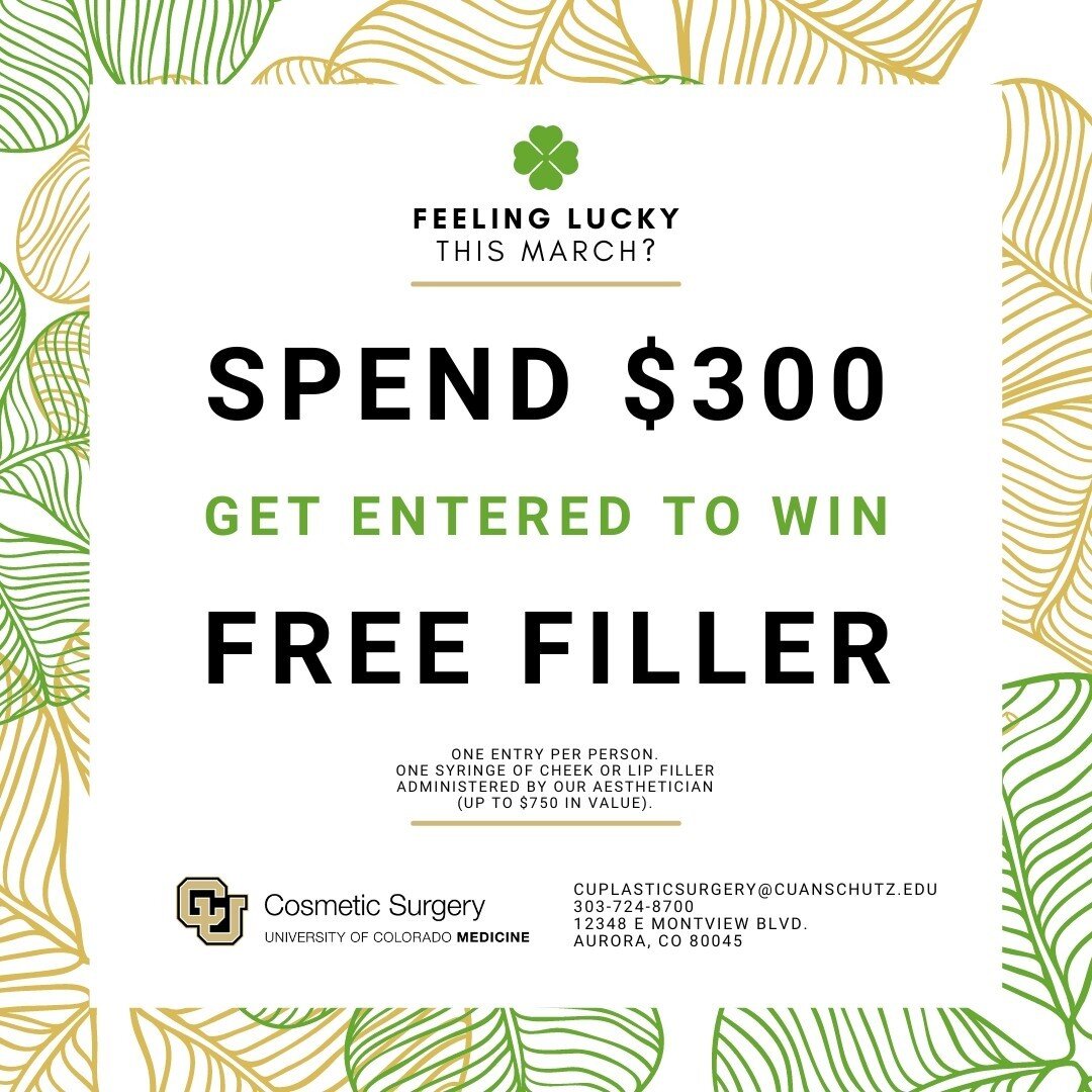 This March, one lucky person will win free filler* at CU Medicine Cosmetic Surgery! To enter, spend $300 on services or products in our clinic during the month of March. Individuals will be entered into the contest at check out.⁠
.⁠
*One syringe of c