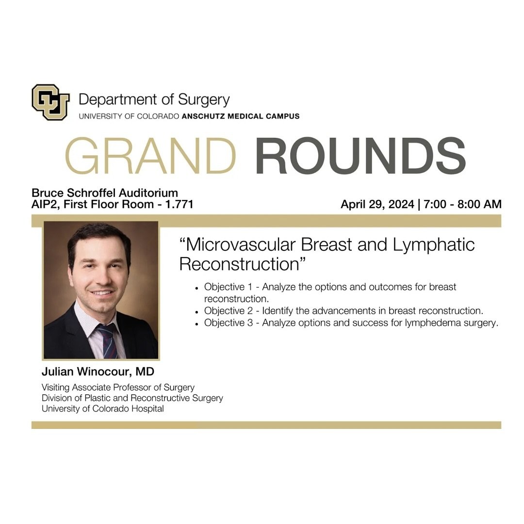 This Monday, April 29, Julian Winocour, MD, will be presenting on &ldquo;Microvascular Breast and Lymphatic Reconstruction&rdquo; at the Department of Surgery Grand Rounds. Click our link in bio for event information, including a Zoom link for those 