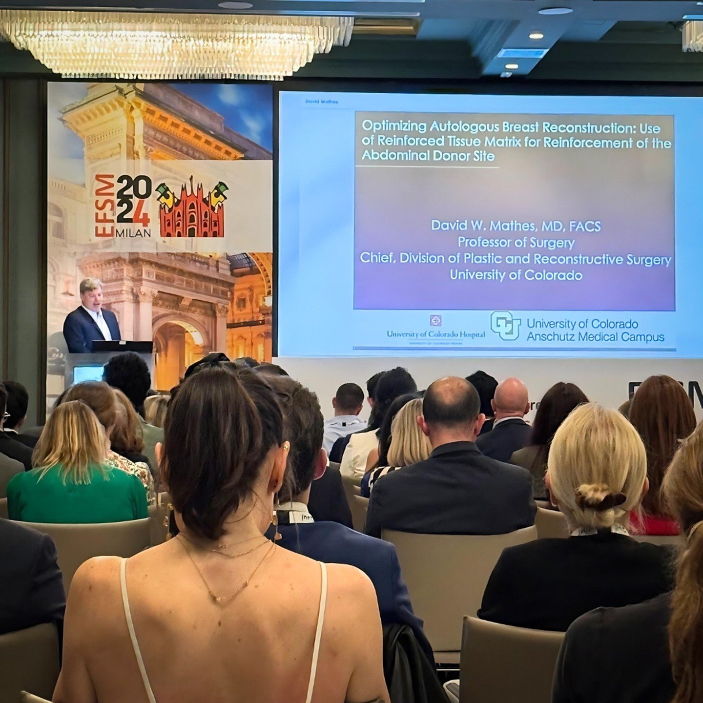 CU Plastic &amp; Reconstructive Surgery Division Chief David Mathes, MD, delivered a Keynote on difficult chest wall reconstructions at the 16th Congress of the European Federation of Societies for Microsurgery in Milan, Italy. EFSM2024, which runs M