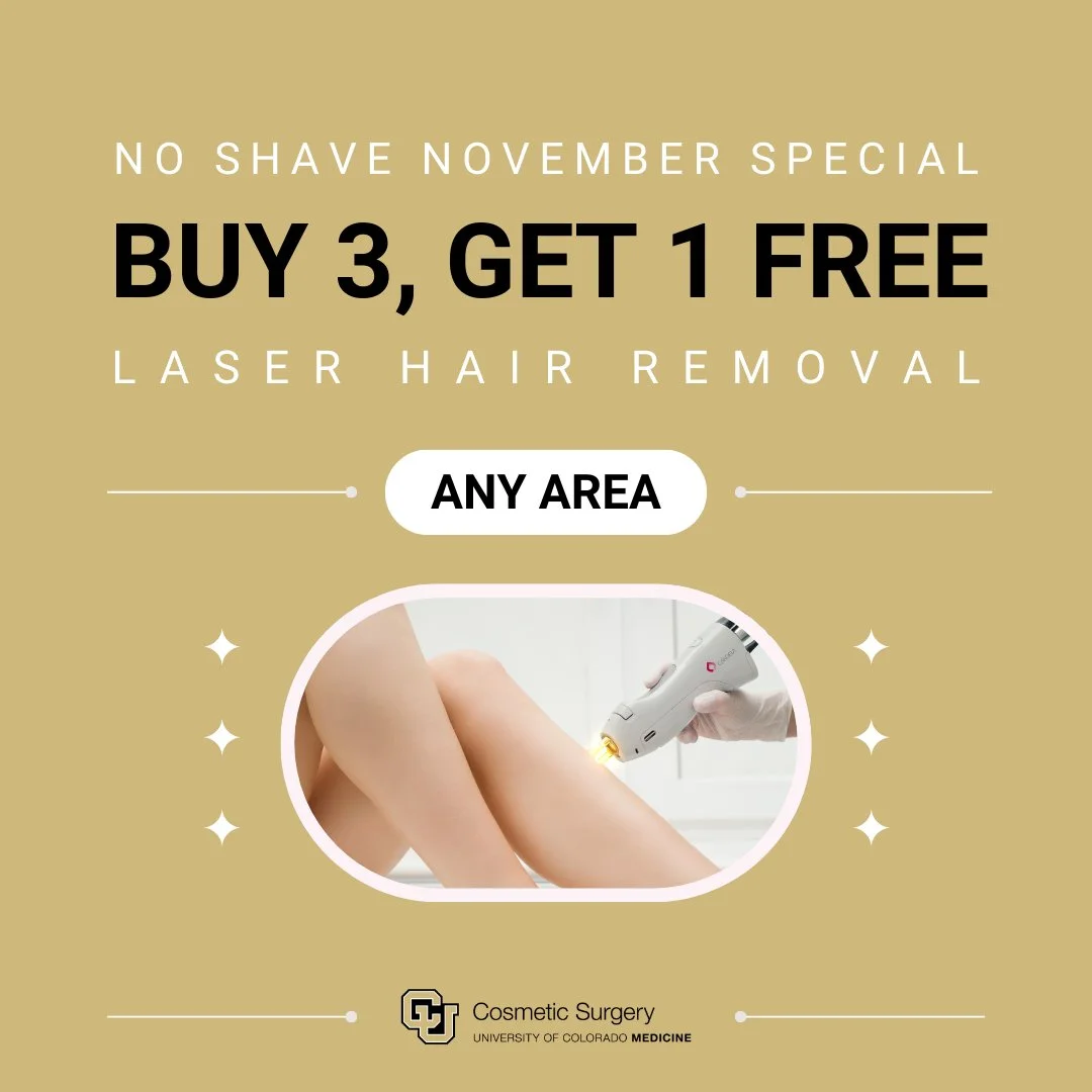 Happy No Shave November! This month, get a free session when you buy a laser hair removal three-pack for any area. Call or email our clinic to learn more about laser hair removal options and to schedule your treatment this November.⁠
⁠
📱 303-724-870