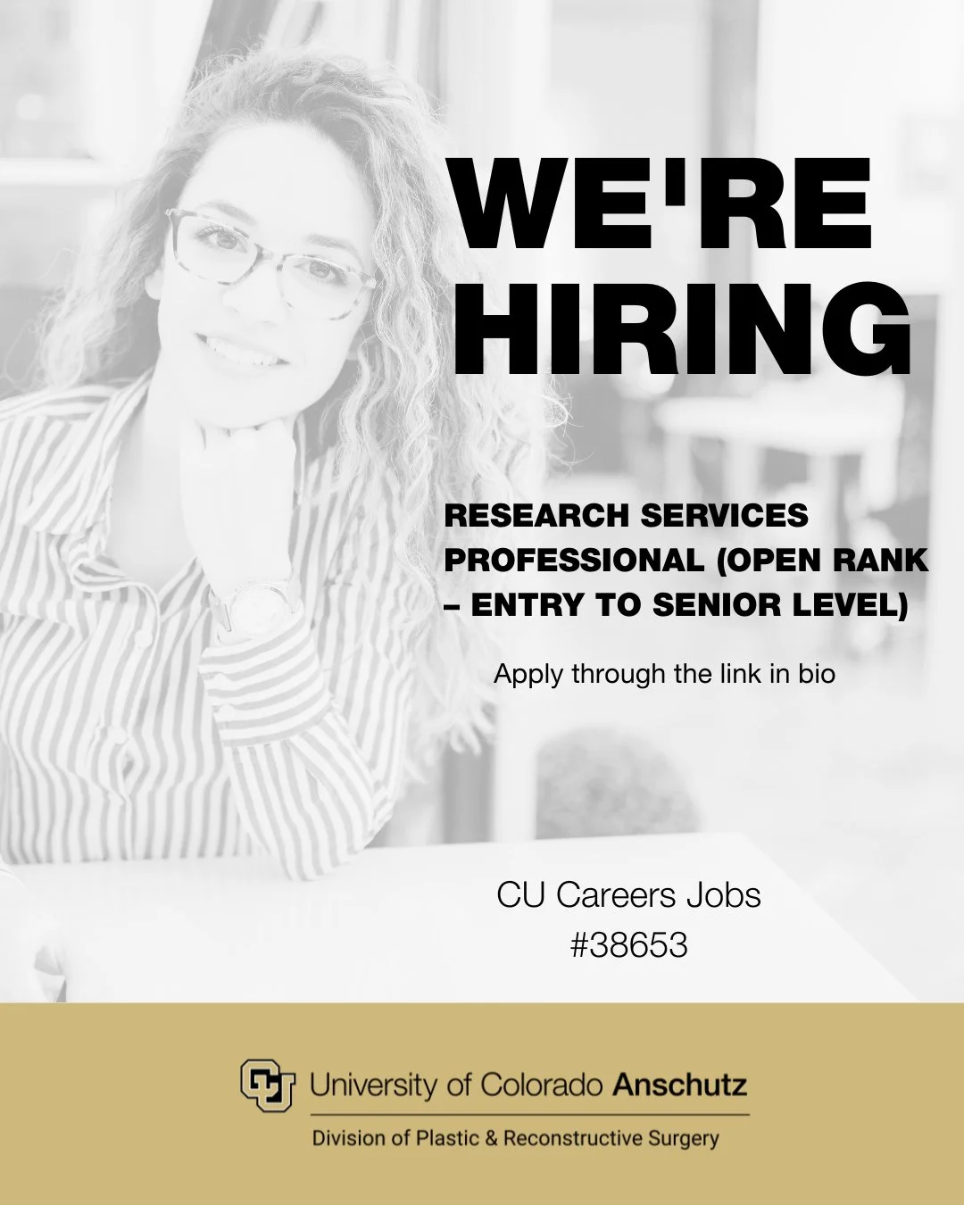 The CU Anschutz Division of Plastic &amp; Reconstructive Surgery is hiring a Research Services Professional (Open Rank - Entry to Senior Level). Learn more and apply through our link in bio.⁠
⁠
The Division of Plastic and Reconstructive Surgery is se