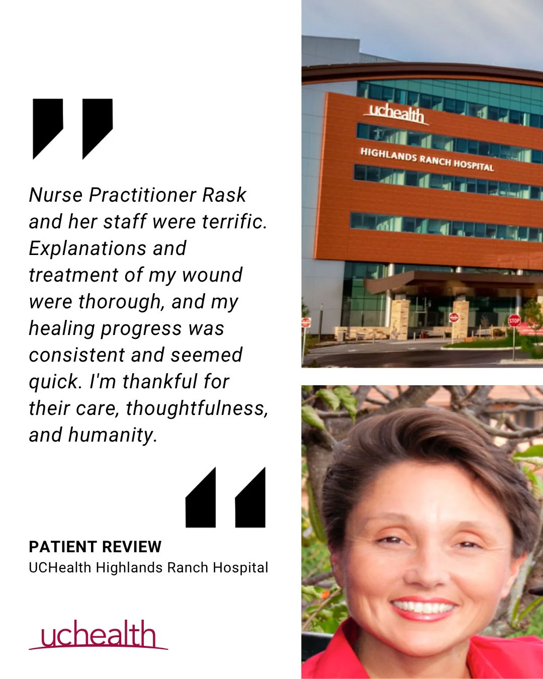 Thank you to this patient for their thoughtful review of their experience with Ricko Rask, NP, and our wound care team at UCHealth Highlands Ranch Hospital. We are thrilled that you had a positive experience during a trying time.⁠
⁠
