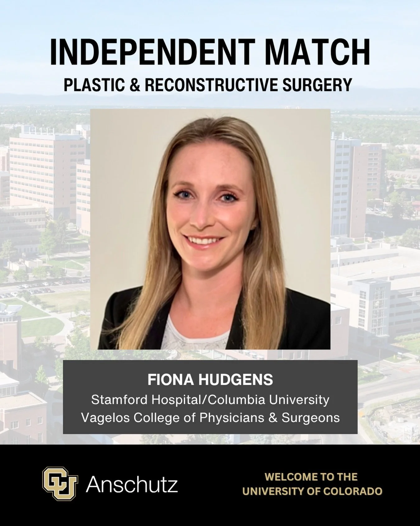 We are thrilled to announce our Independent Match with Fiona Hudgens, MD. Hudgens is currently a PGY-3 at the Stamford Hospital/Columbia University Vagelos College of Physicians &amp; Surgeons General Surgery Program. Welcome to @cuplasticsurgeryresi