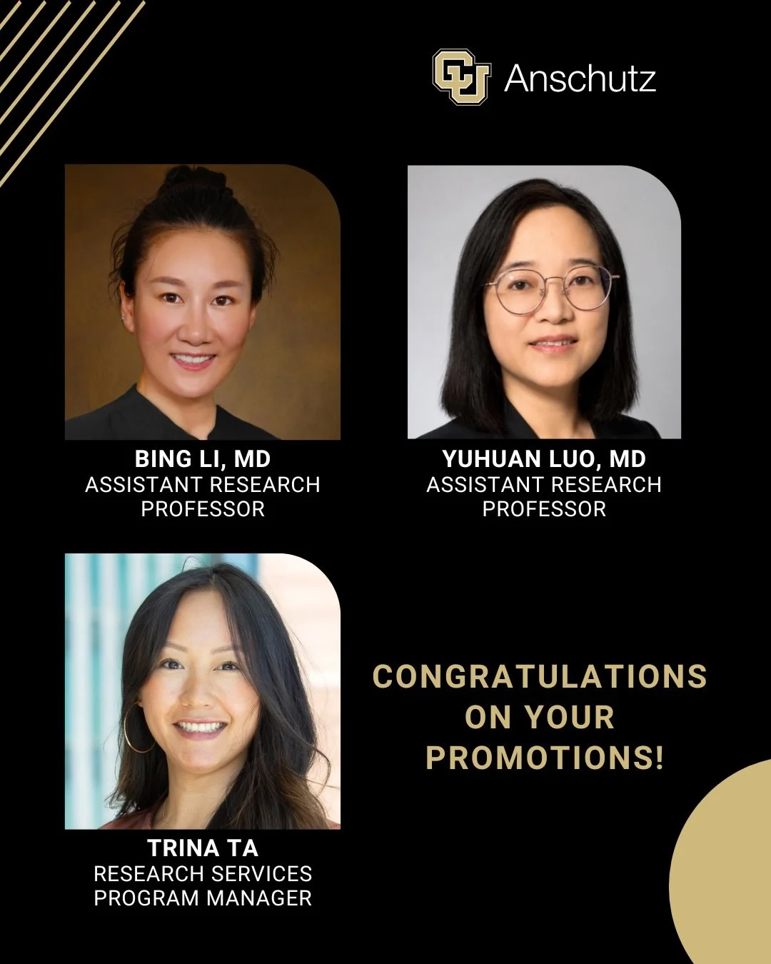 Congratulations to our fabulous research faculty and staff who received promotions this month! We appreciate your hard work and commitment to advancing our research and academic merit.

#plasticsurgeryresearch 
@cudeptsurg