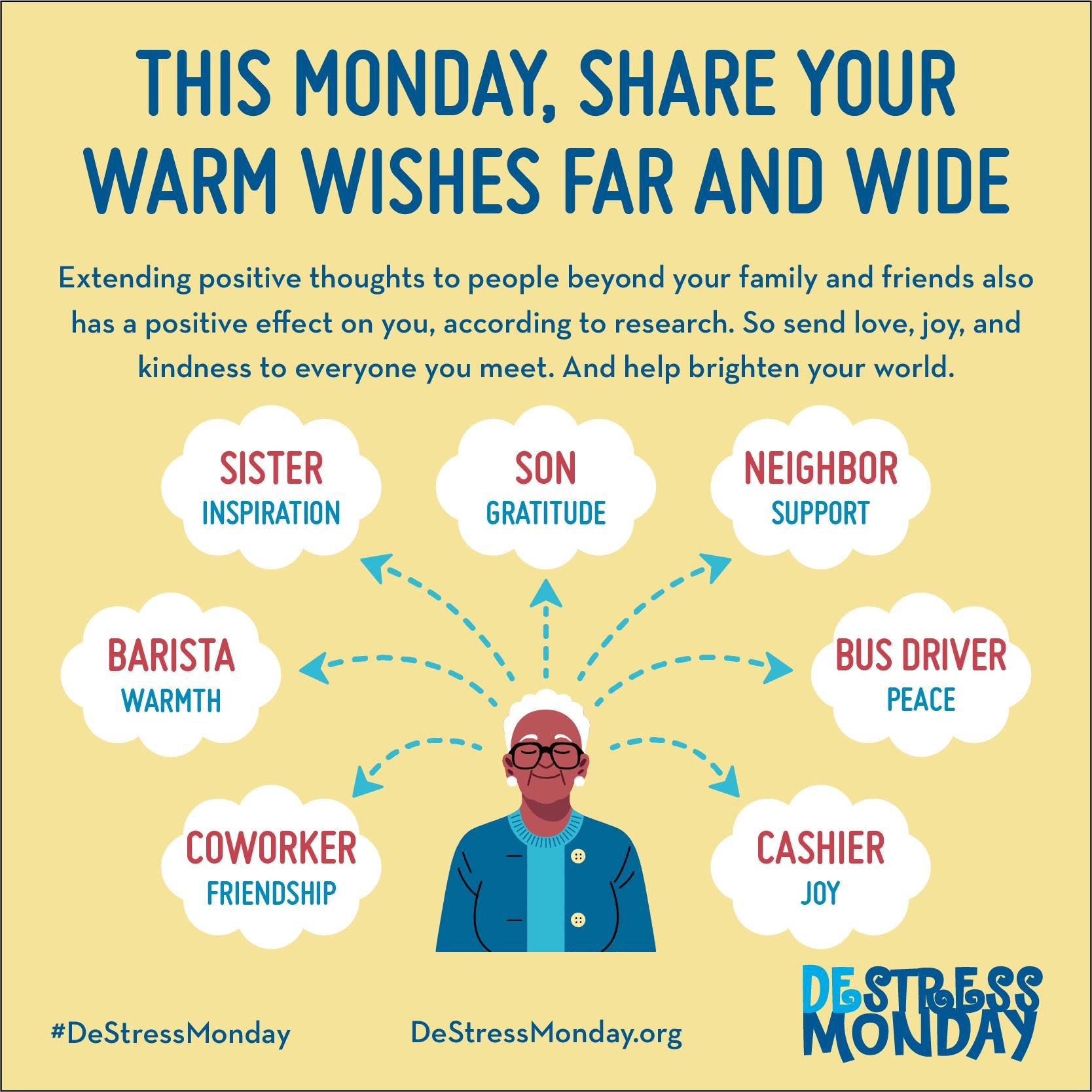 ❤ A small act of kindness, a compliment, or a sign of appreciation can transform someone&rsquo;s outlook immediately.

Check out how you can spread more positivity at mondaycampaigns.org/destress-monday/spread-positivity-beyond-your-immediate-social-