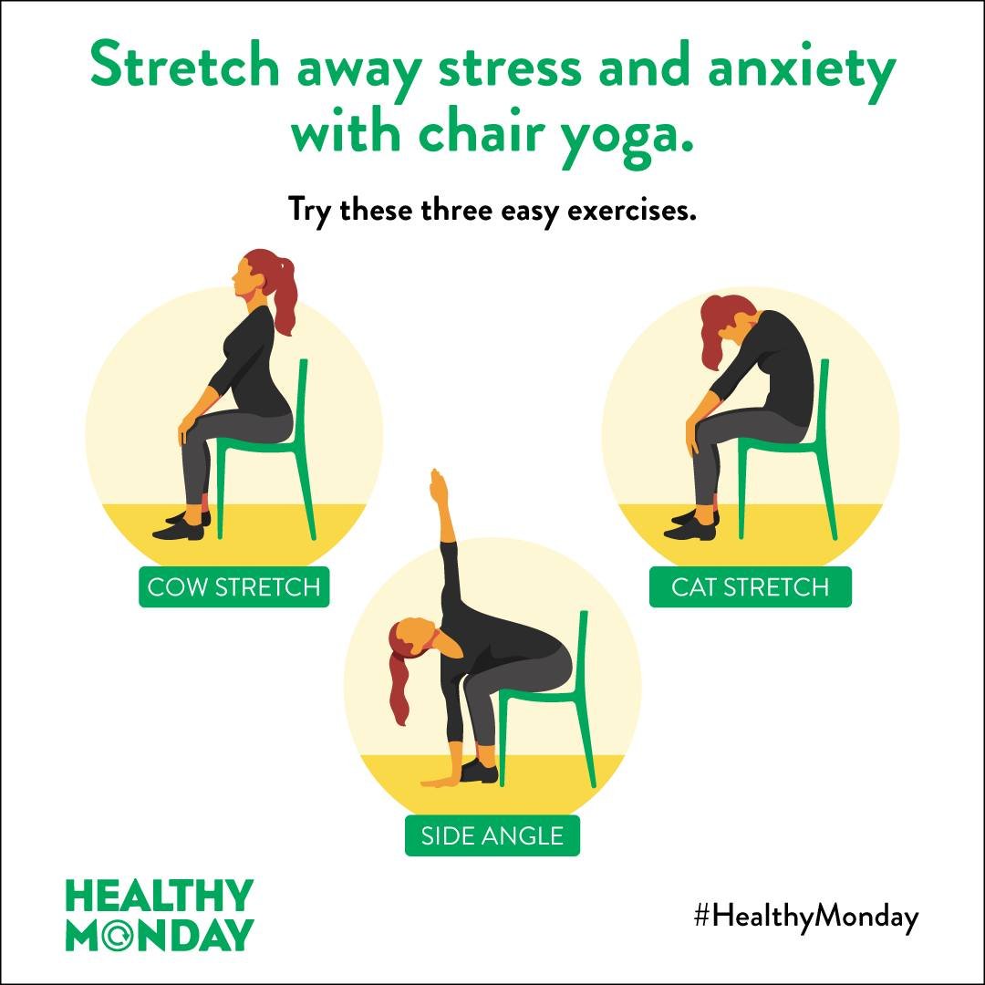 🧘 Yoga is relaxing, reduces stress and anxiety, builds strength, improves heart health, and relieves low-back pain. Start your week with chair yoga poses on Monday.

Learn more at mondaycampaigns.org/move-it-monday/3-chair-yoga-poses-fitness-levels-