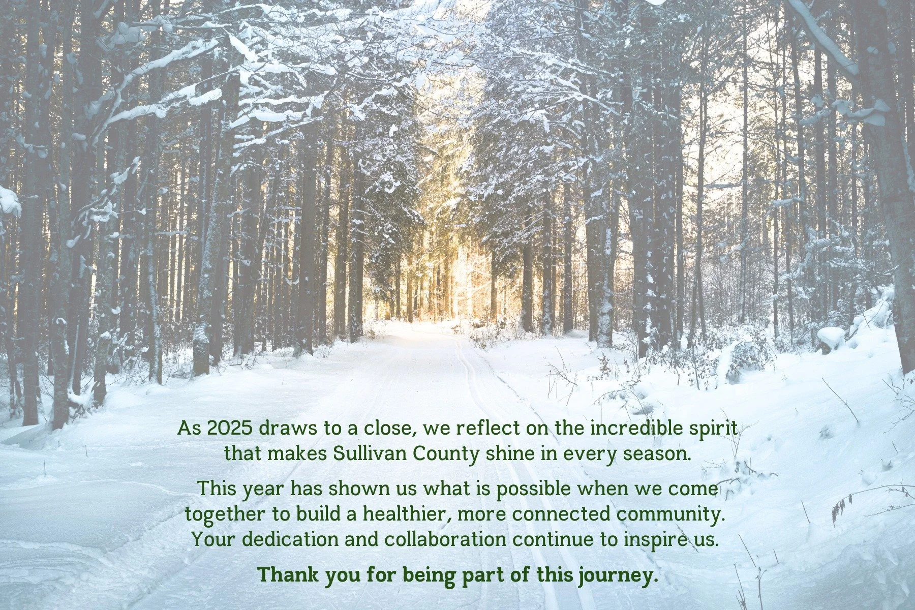 ✨🎄 As we celebrate the holiday season, and look ahead with gratitude, this message is for everyone who makes Sullivan County special. ✨

Wishing you warmth, peace, and meaningful moments today and into the new year. 💚