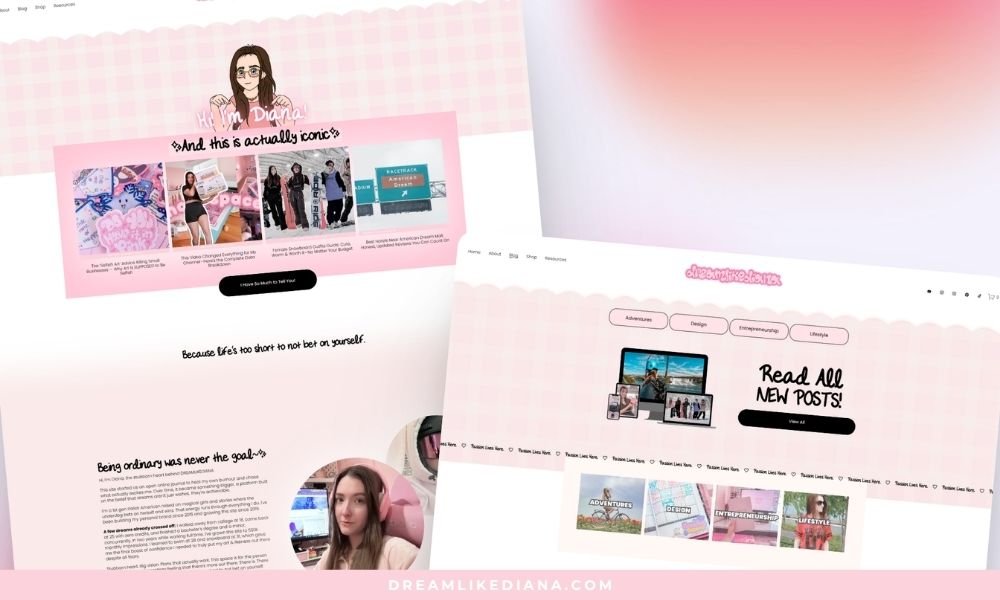 The dreamlikediana.com website showing the personalized "Hi I'm Diana" hero section and blog homepage, illustrating how a blog can reflect your personal brand