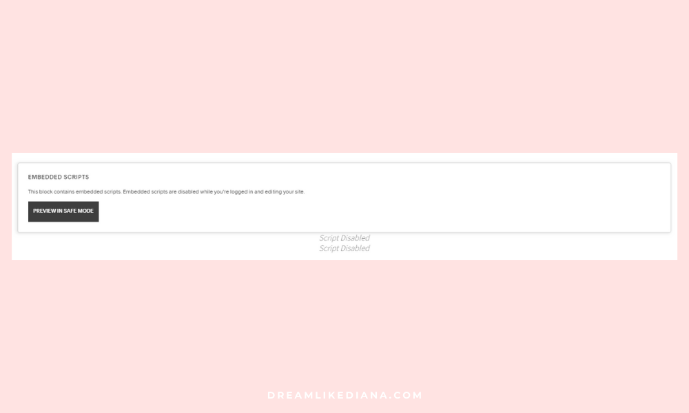 disabled script on the edit screen on squarespace it still works on the front end