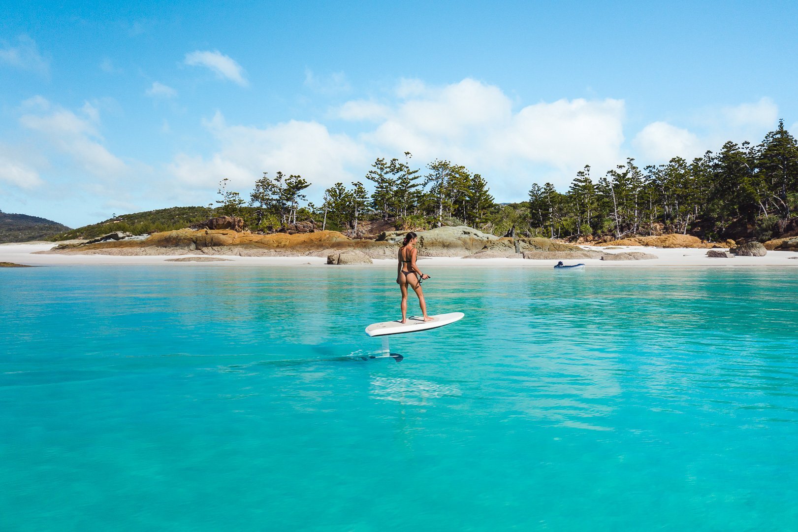 Having a Fliteboard at Whitehaven Beach. Now, this. This was one of those bucket list moments!
Whitehaven Beach is a pristine, award-winning beach famous for its silky smooth white sand and crystal clear turquoise water. And Fliteboards, well, they