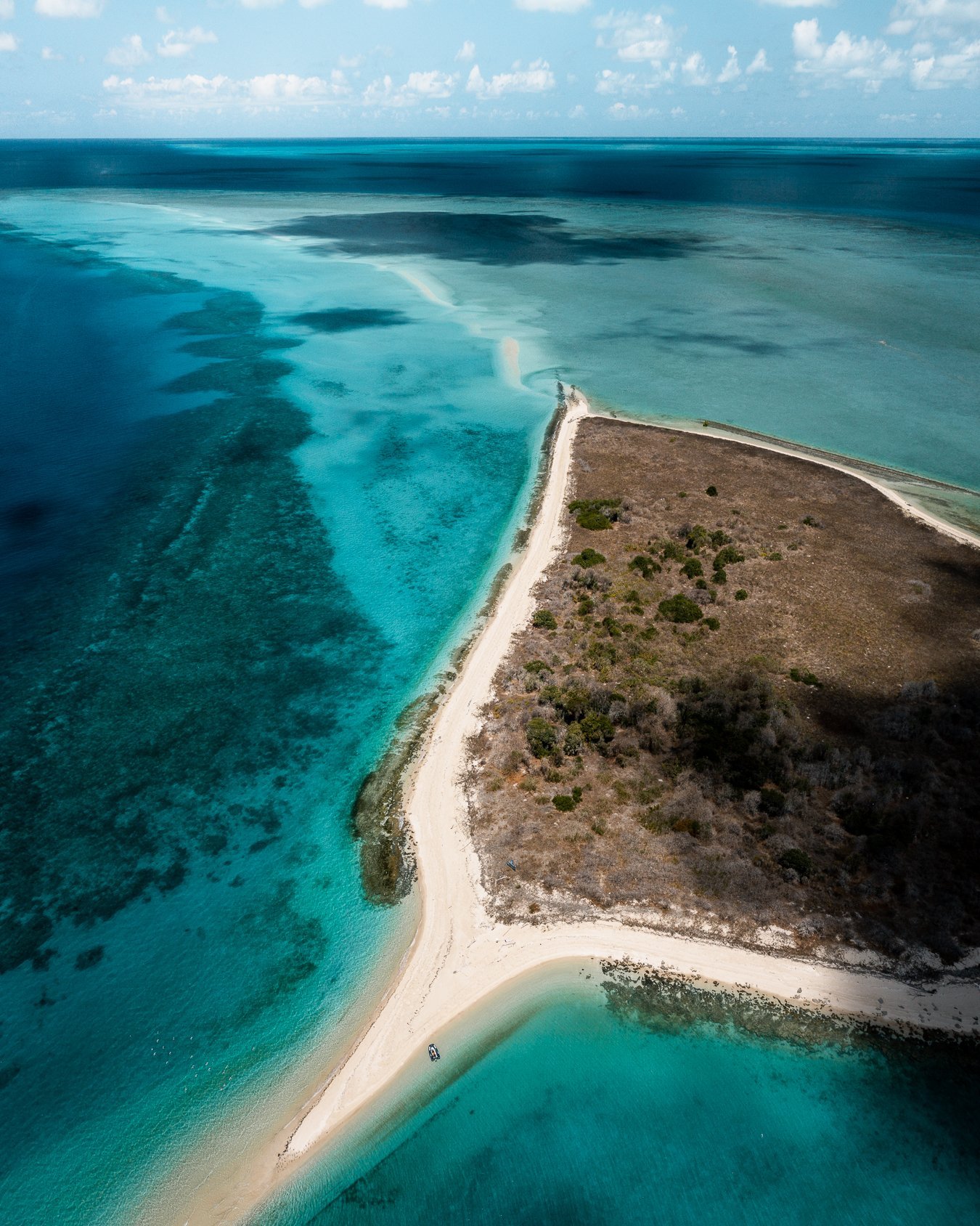Bird’s eye view of beautiful Morris island on the Great Barrier Reef, Far North Queensland.
