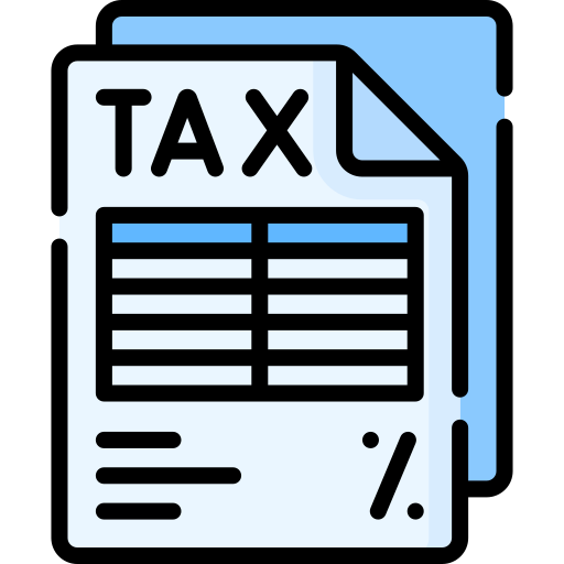 A graphic illustration of a tax document with the word 'TAX' at the top, displaying lines of text and a percentage symbol.