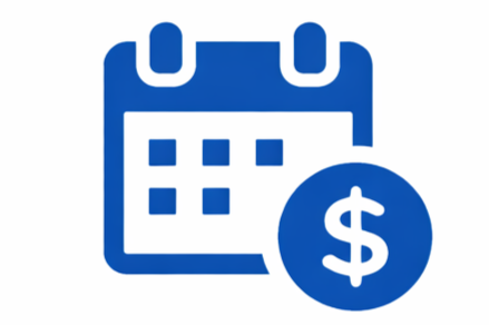 Calendar icon with a dollar sign symbol.