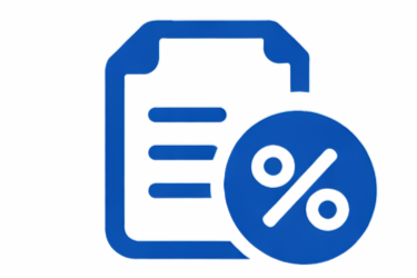An icon of a document with a percentage symbol inside a circle overlapping it.