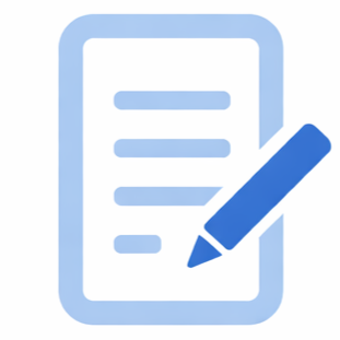 Icon of a clipboard with a pen, representing writing or editing a document