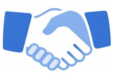 Illustration of a handshake with two arms, one curved line above the hands, and the word "help" beneath the handshake.