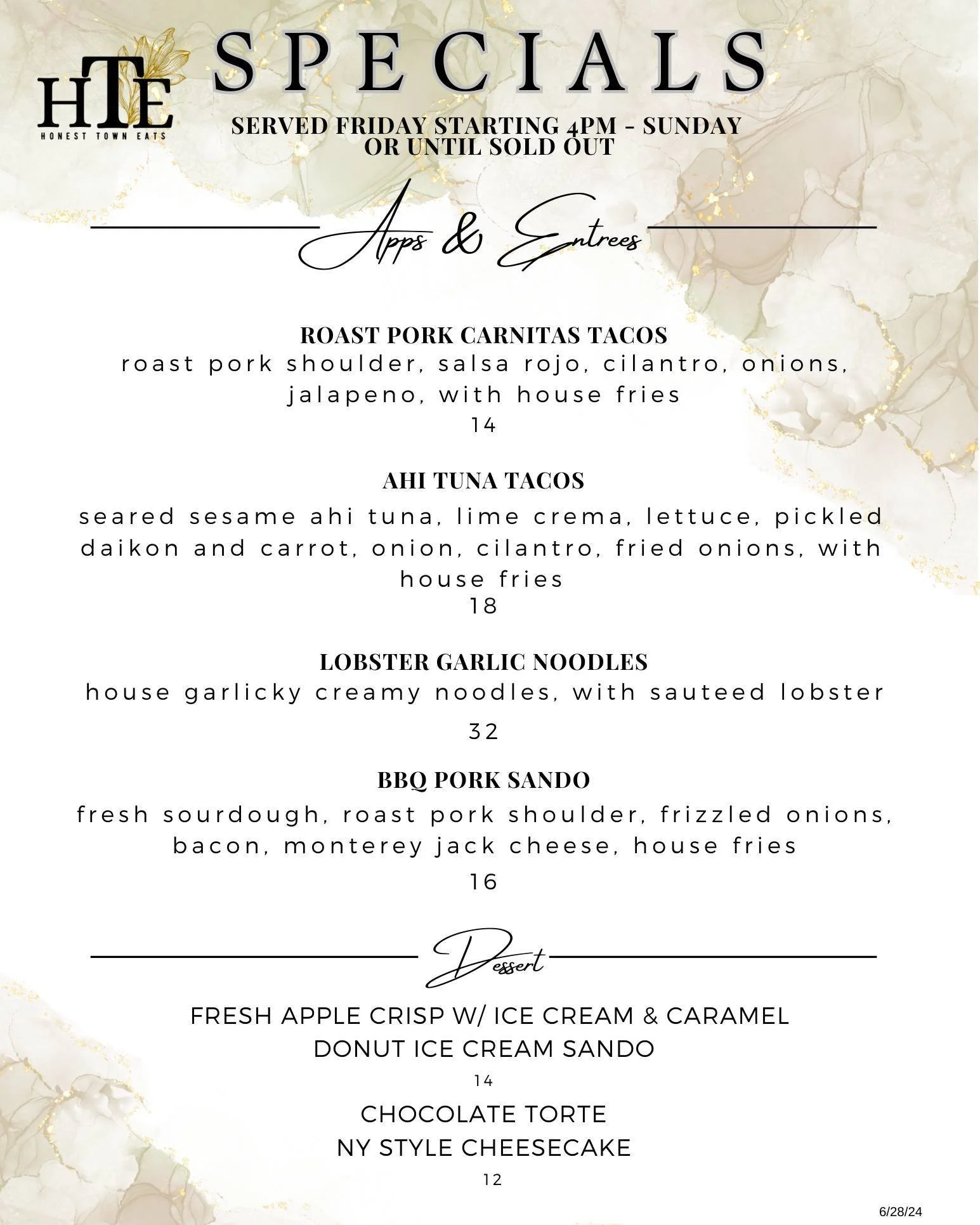 TONIGHT - HTE Specials will knock your socks off. 
Check it out - Specials start 4pm this evening and run until sold out.