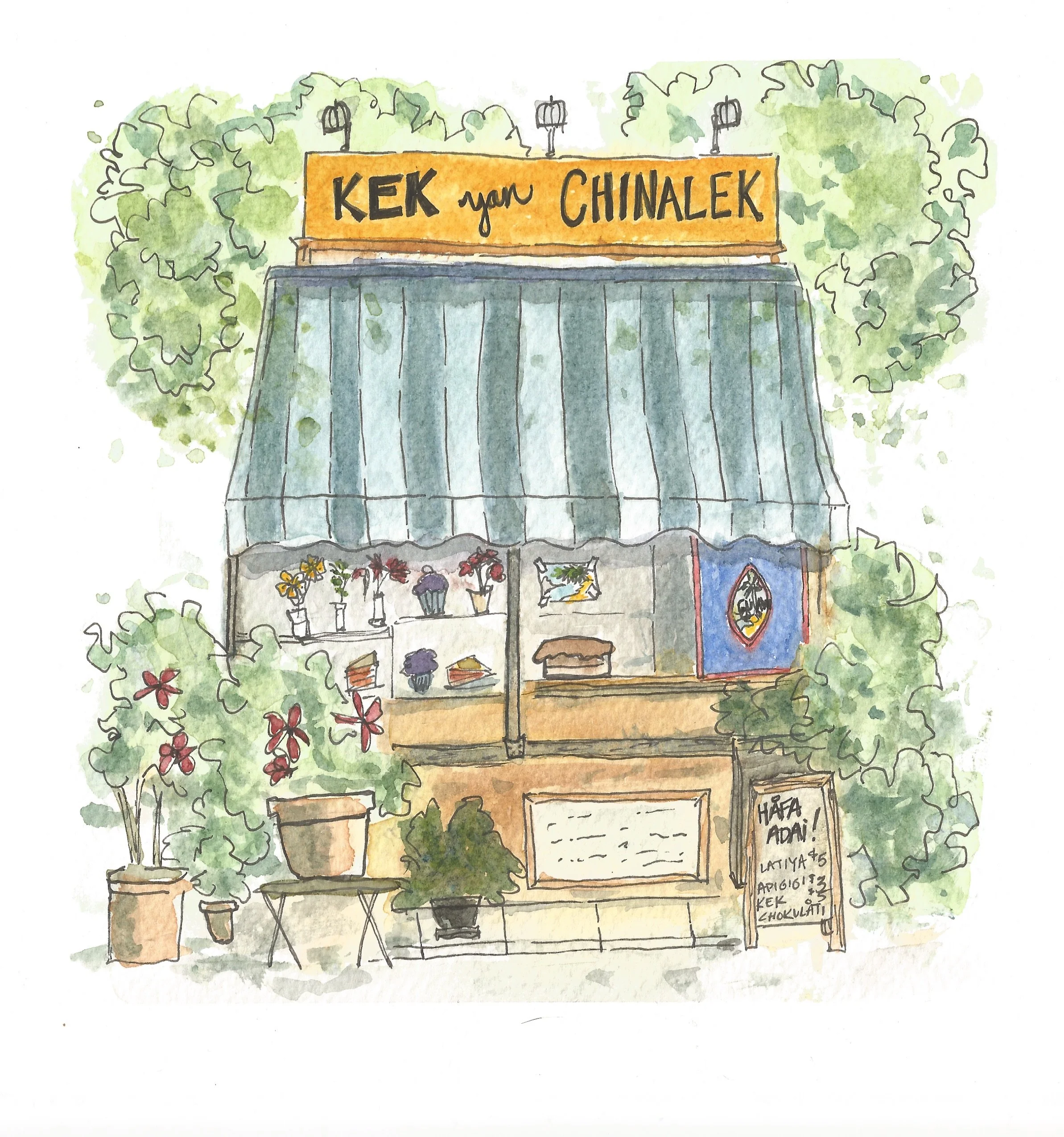 Sanlagu Series: Kek yan Chinalek. Original watercolor on Arches 300gsm cold press paper. 8"x8"