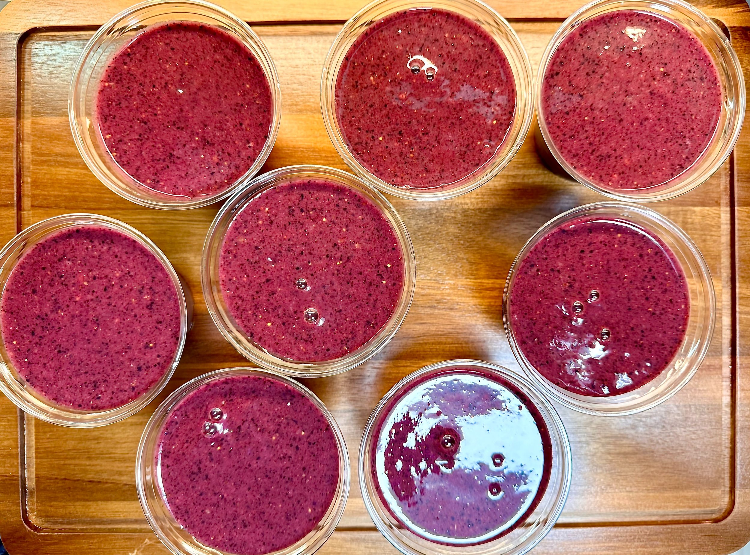 Film crew breakfast spread with smoothies and fruit in Atlanta