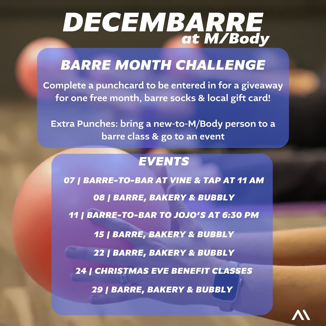 It&rsquo;s DecemBARRE at M/Body! All month long we will be at the barre getting stronger 💪🙌 bring your friends as we finish out the year together! 

#mbodyrochester #mpoweryourself #mbracelife #decembarre #bettertogether
