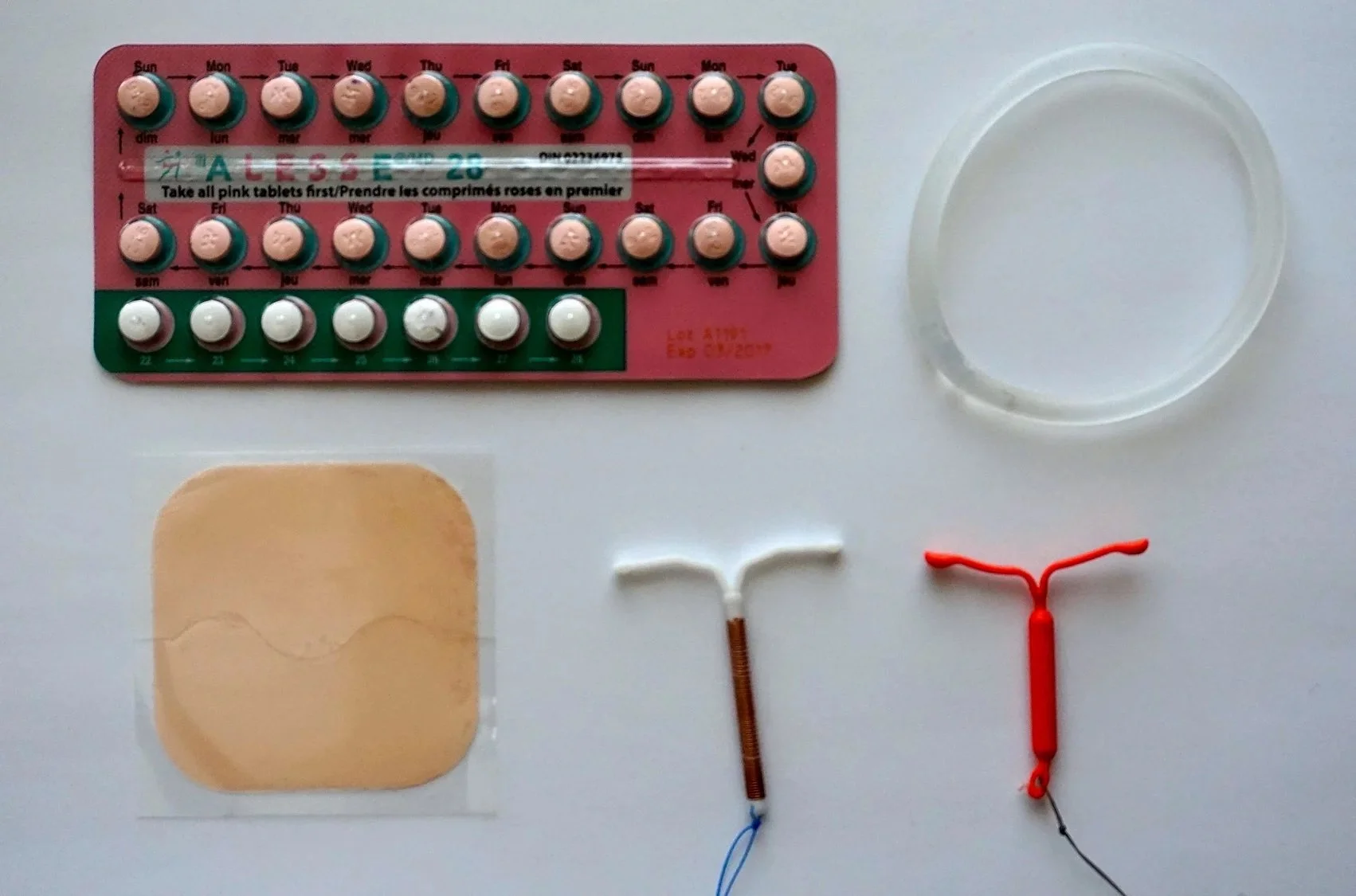 Different types of contraception, including pills, IUDs, a nuva ring, and a patch (AccessBC)