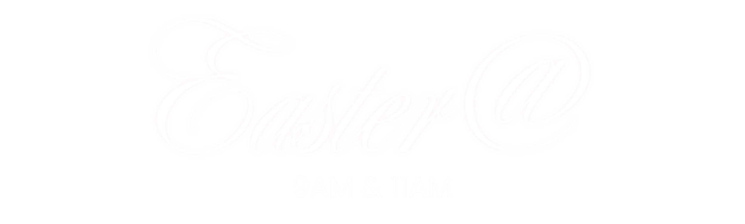 Neon sign with the text 'Easter' in cursive, with smaller text below reading '9AM & 11AM'
