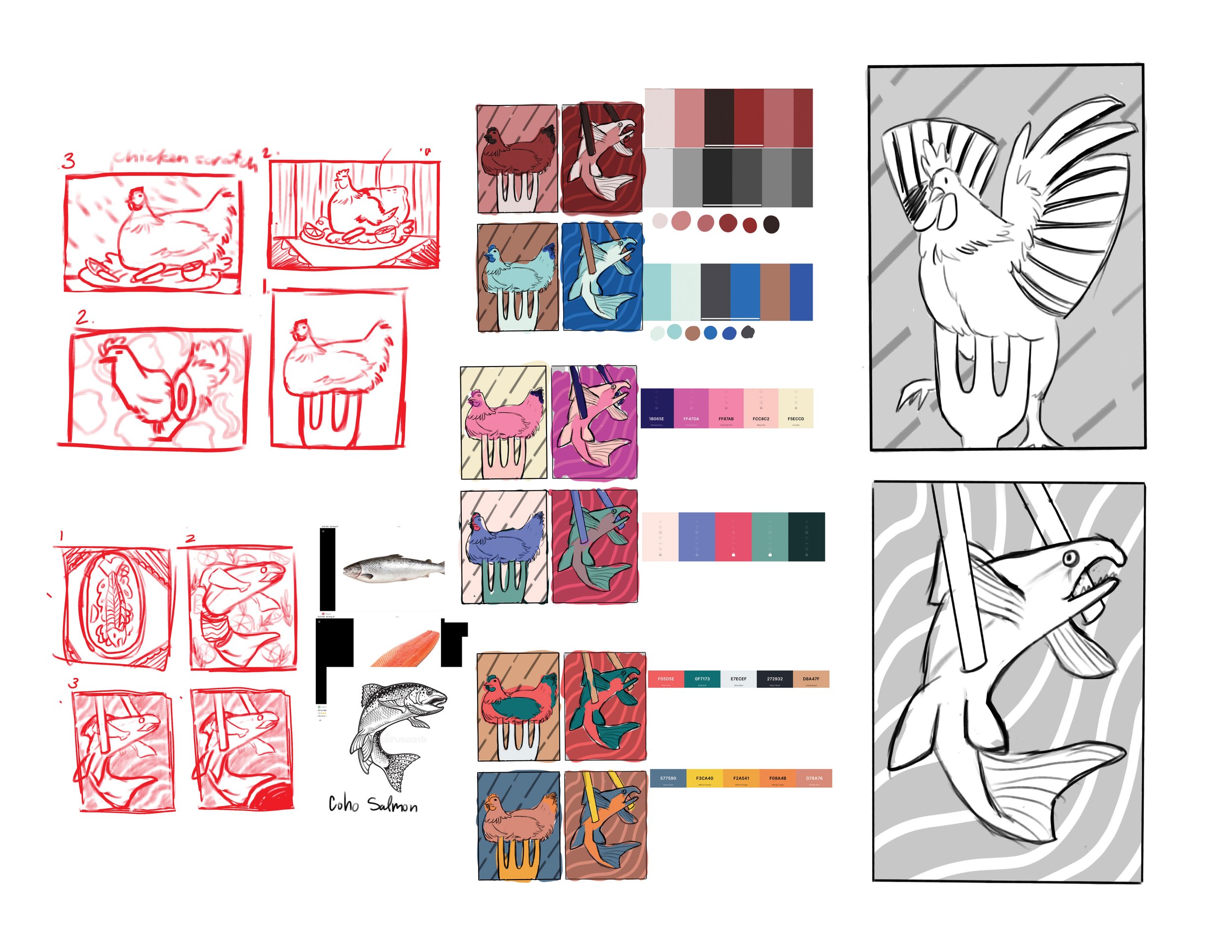 Stamp illustrations Process sketches