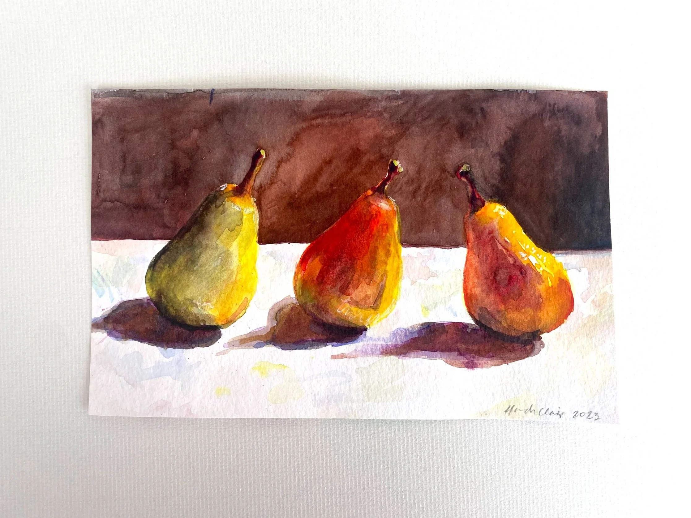 (Sold Out) 3 Standing Pears, 8X5"Original Watercolor Painting