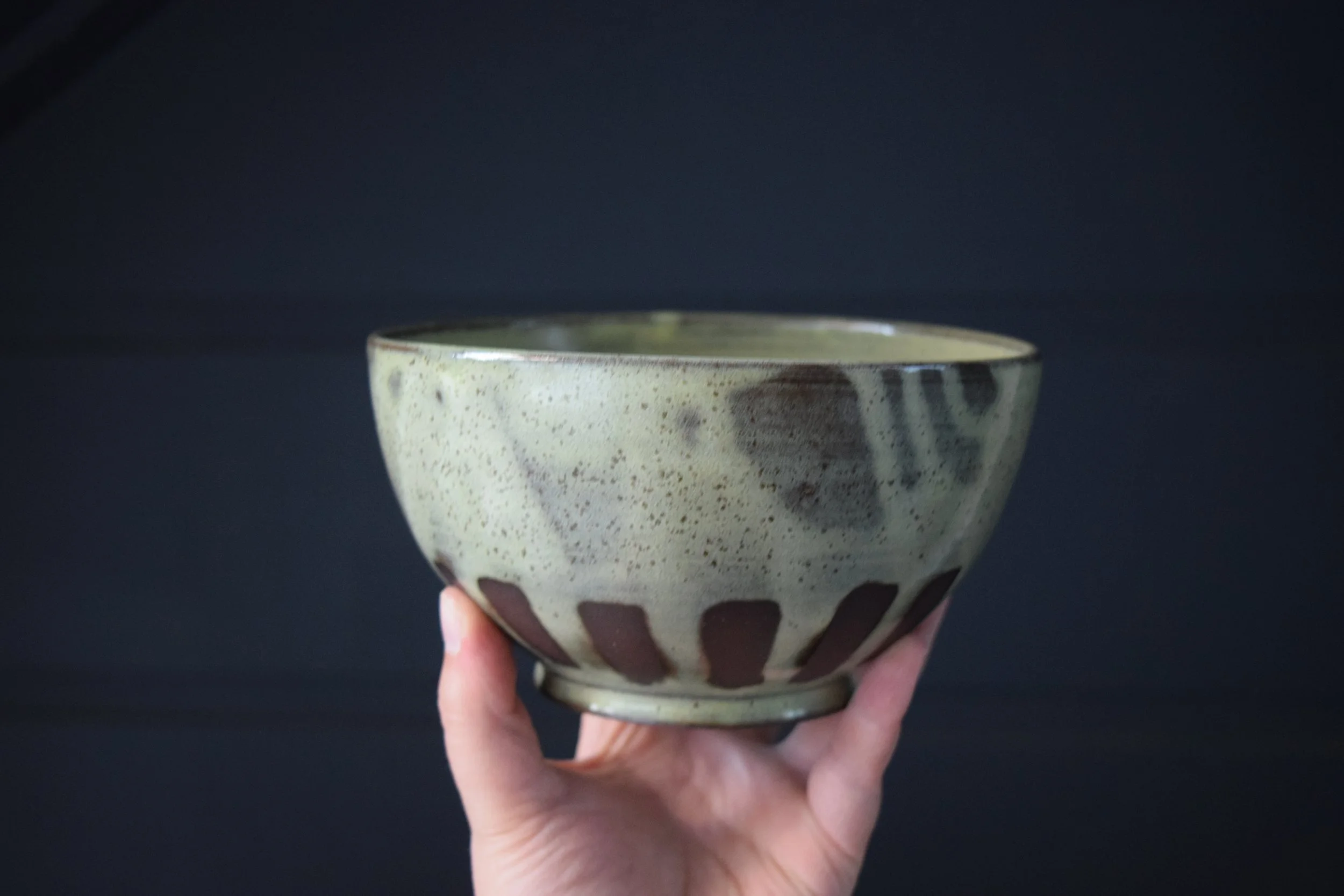 Large Bowl with Yellow/Green glaze over Smooth Oregon Brown Clay