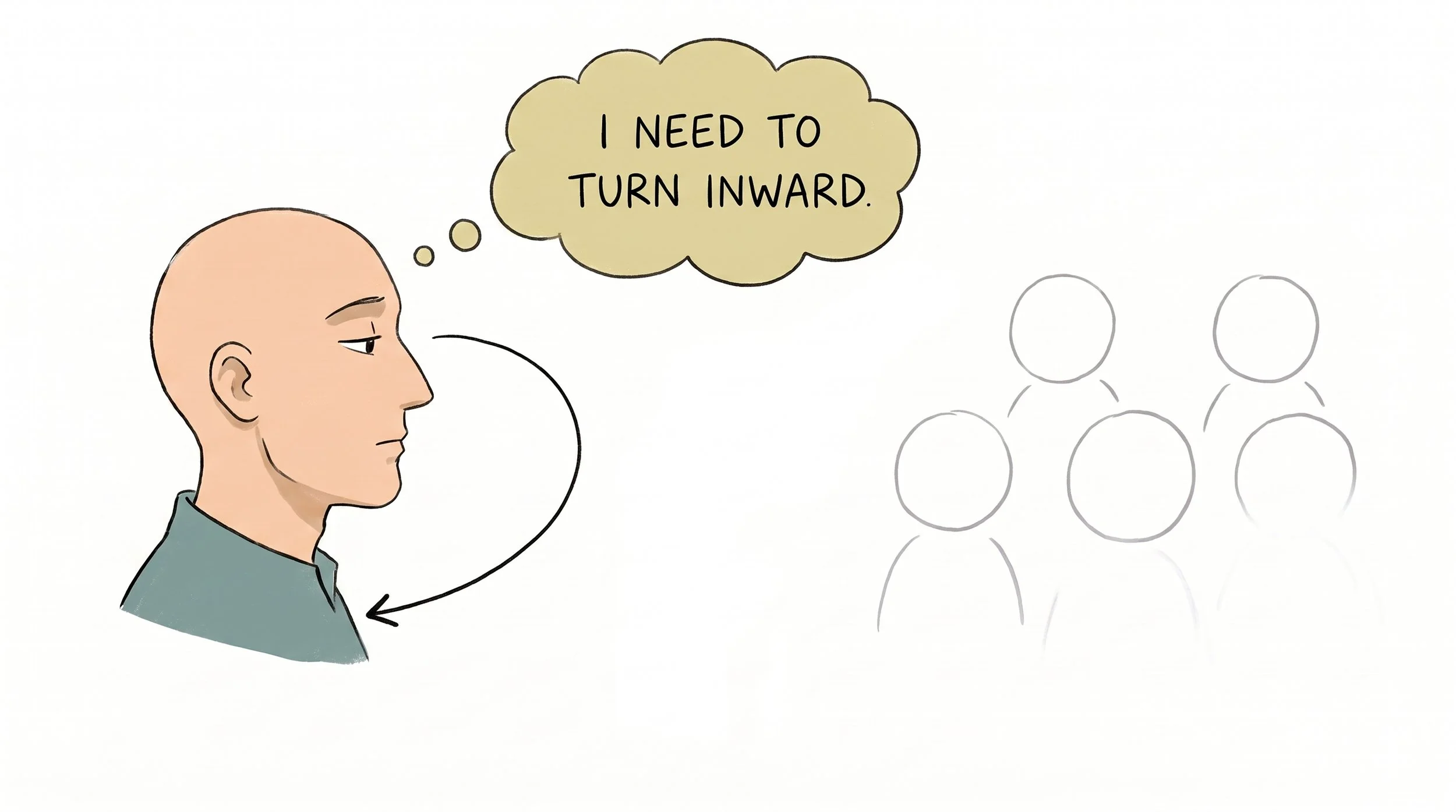 Illustration showing a person turning inward to observe themselves