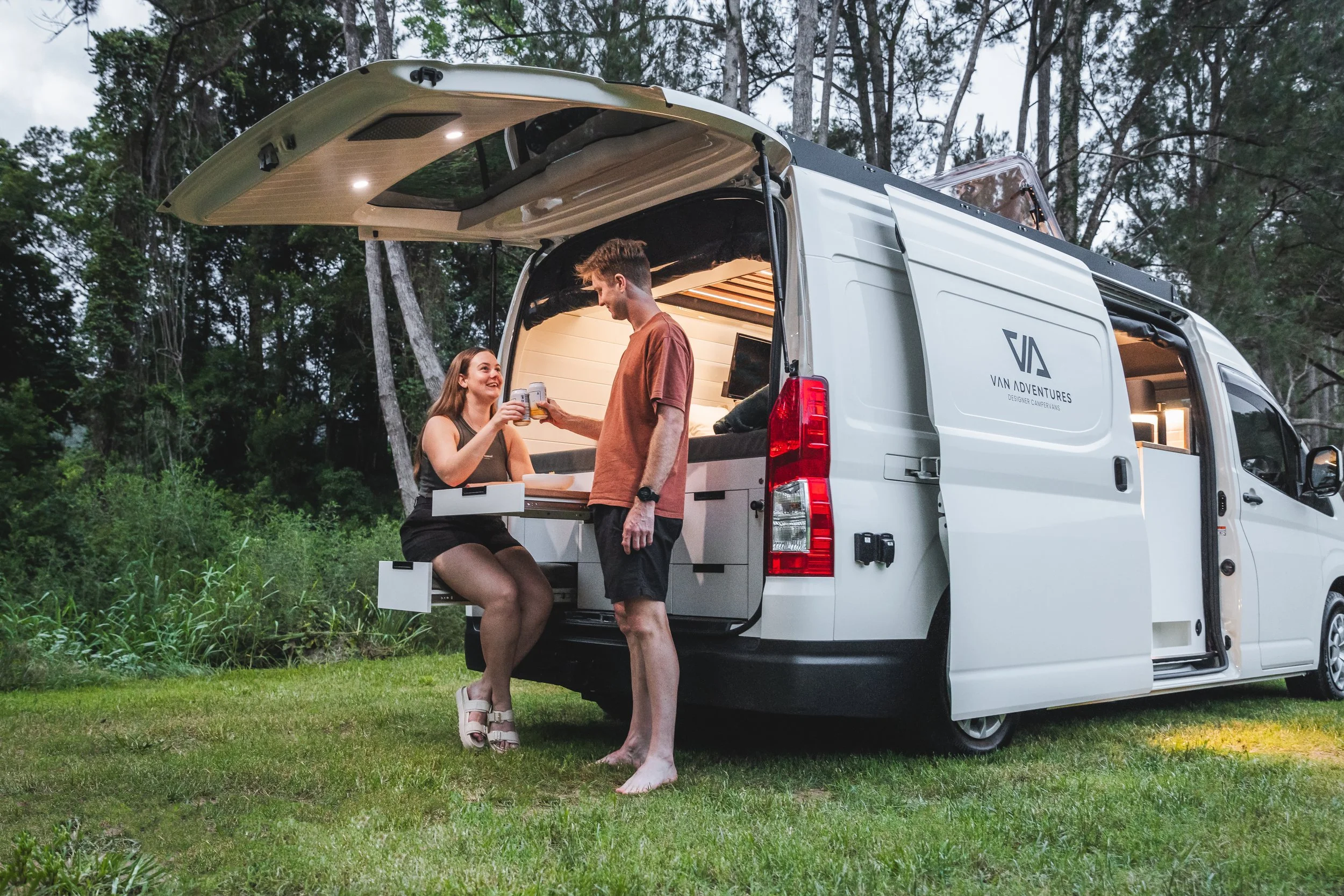 Brand New Toyota HiAce Luxury Designer Campervan SLWB, Custom Roof Rack, Tailgate Hot water Shower, pull out picnic table and chairs, Dometic Skylight, Camplify Review