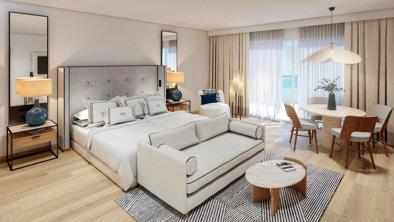 hotel bedroom sofa-nightstands-coffee table