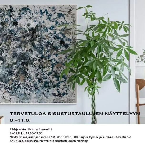 Torstaina 8.8. aukeaa Anu Kuulan taidemyyntin&auml;yttely Pihlajakosken Kulttuurimakasiinissa. N&auml;yttely on avoinna 11.8. saakka p&auml;ivitt&auml;in klo 11-17. Avajaiset perjantaina 9.8. klo 15-18. Tervetuloa!