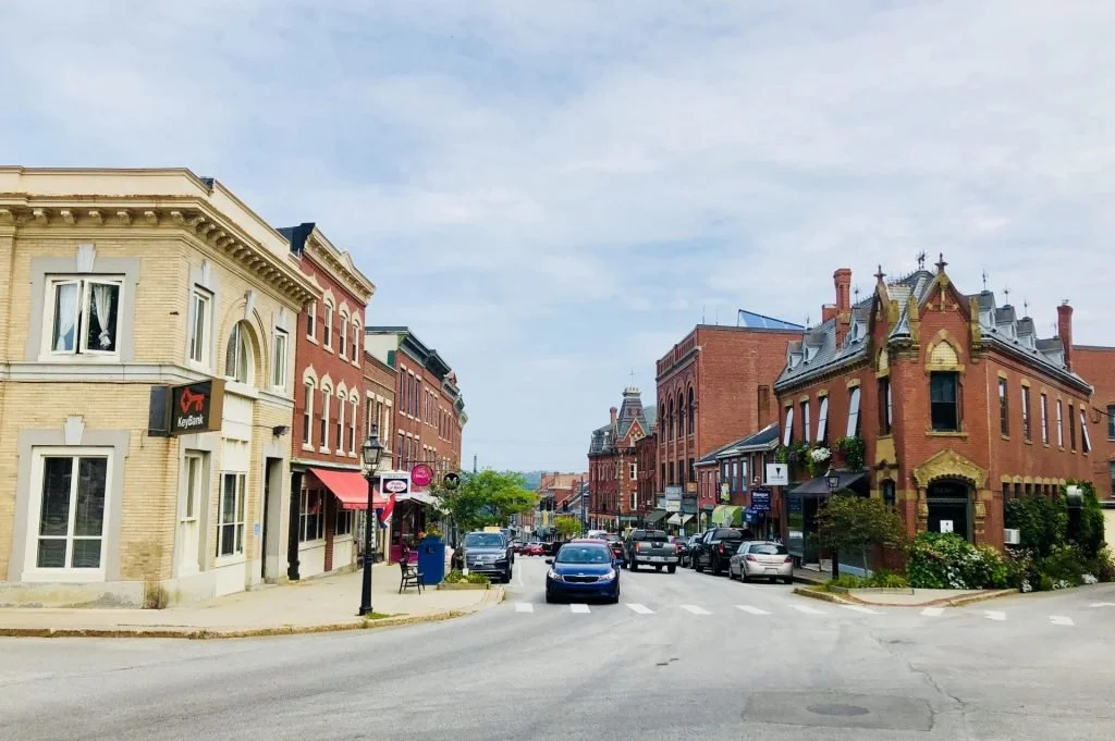 a view of downtown streets and buildings