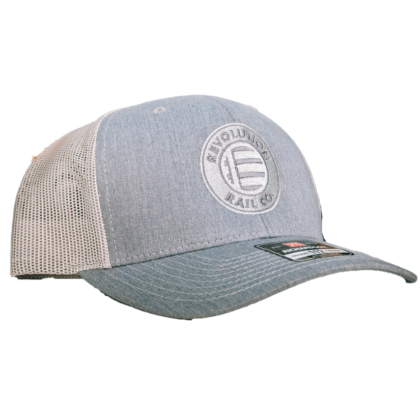 Photo of gray and white Rev Rail ball cap.
