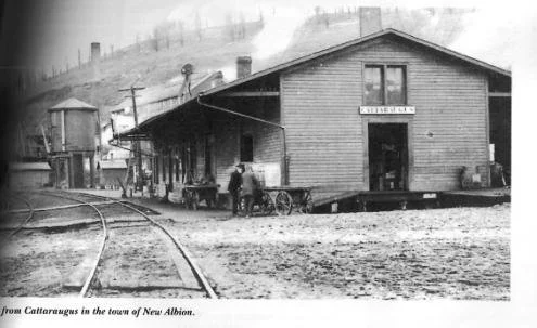 black and white image of a railroad depot