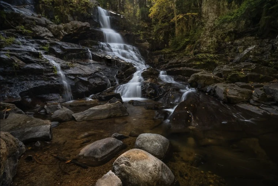 waterfall down rocks