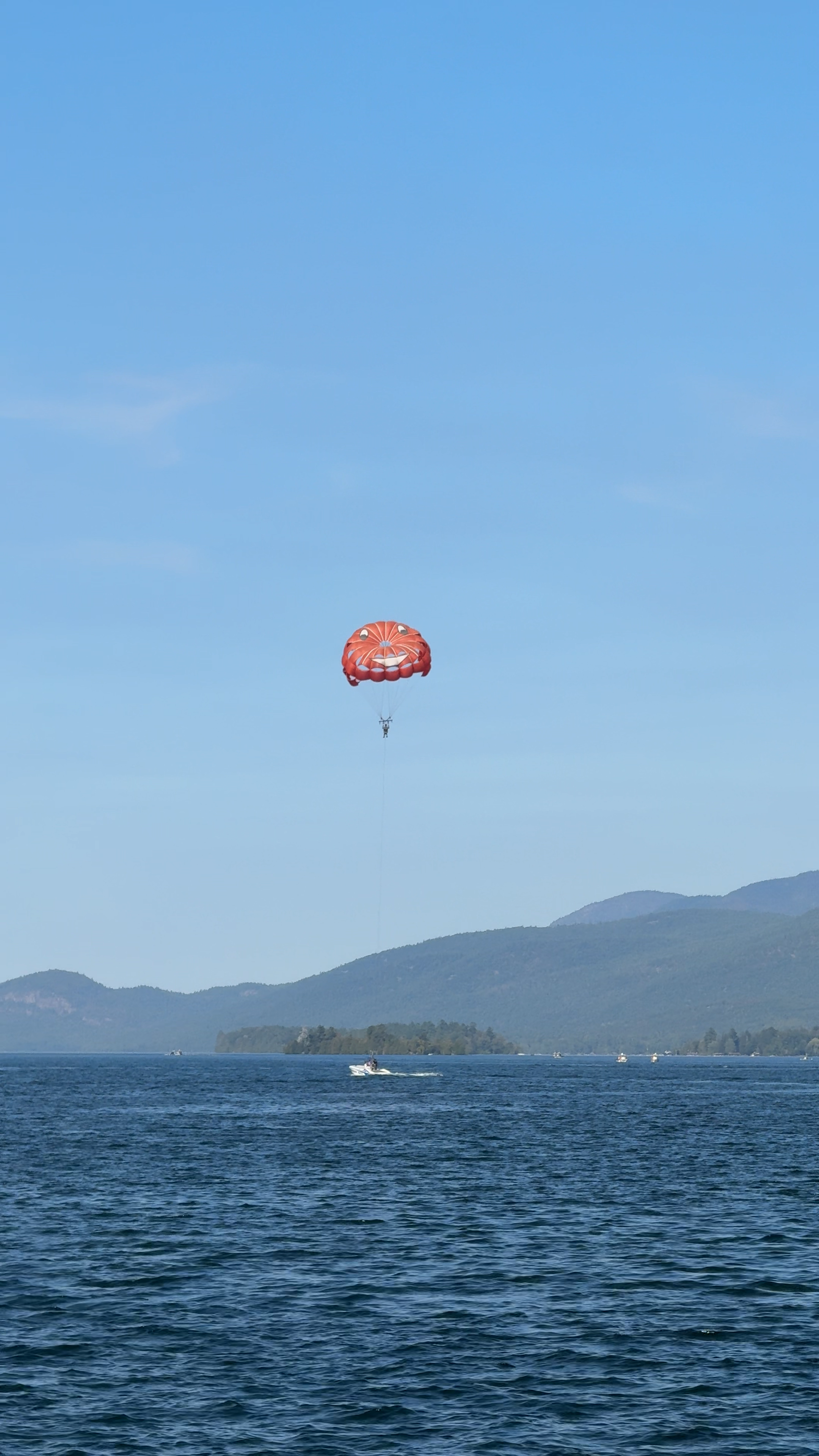 person parasailing on Lake George