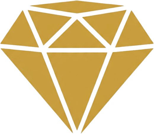 Golden geometric diamond shape with angular facets.