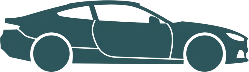 A silhouette of a sports car with a sleek design, viewed from the side.