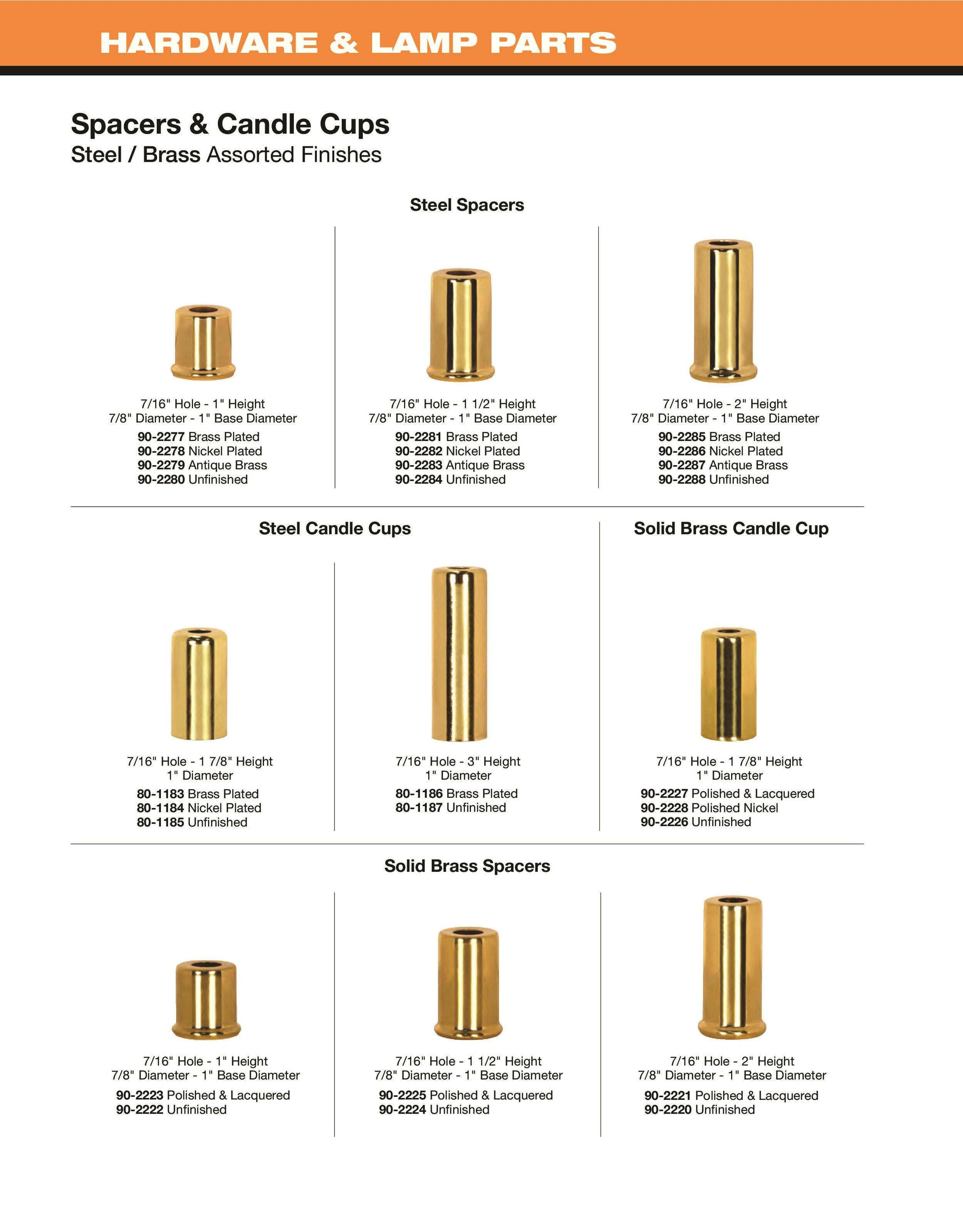 New Solid Brass Lamp Spacer Neck, 1/8IP(3/8) Slip, 2 Ht. Polished & Lacq  LS160