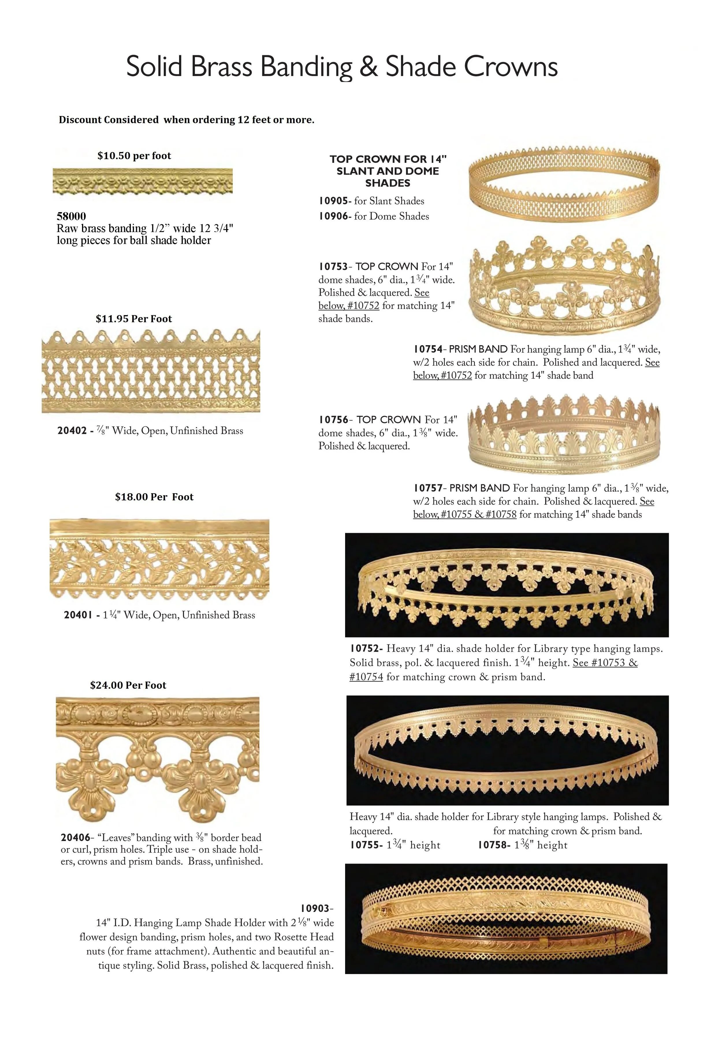 Solid Brass Banding and Shade Crowns | Lamp Repair | Lamp Parts | Lamp