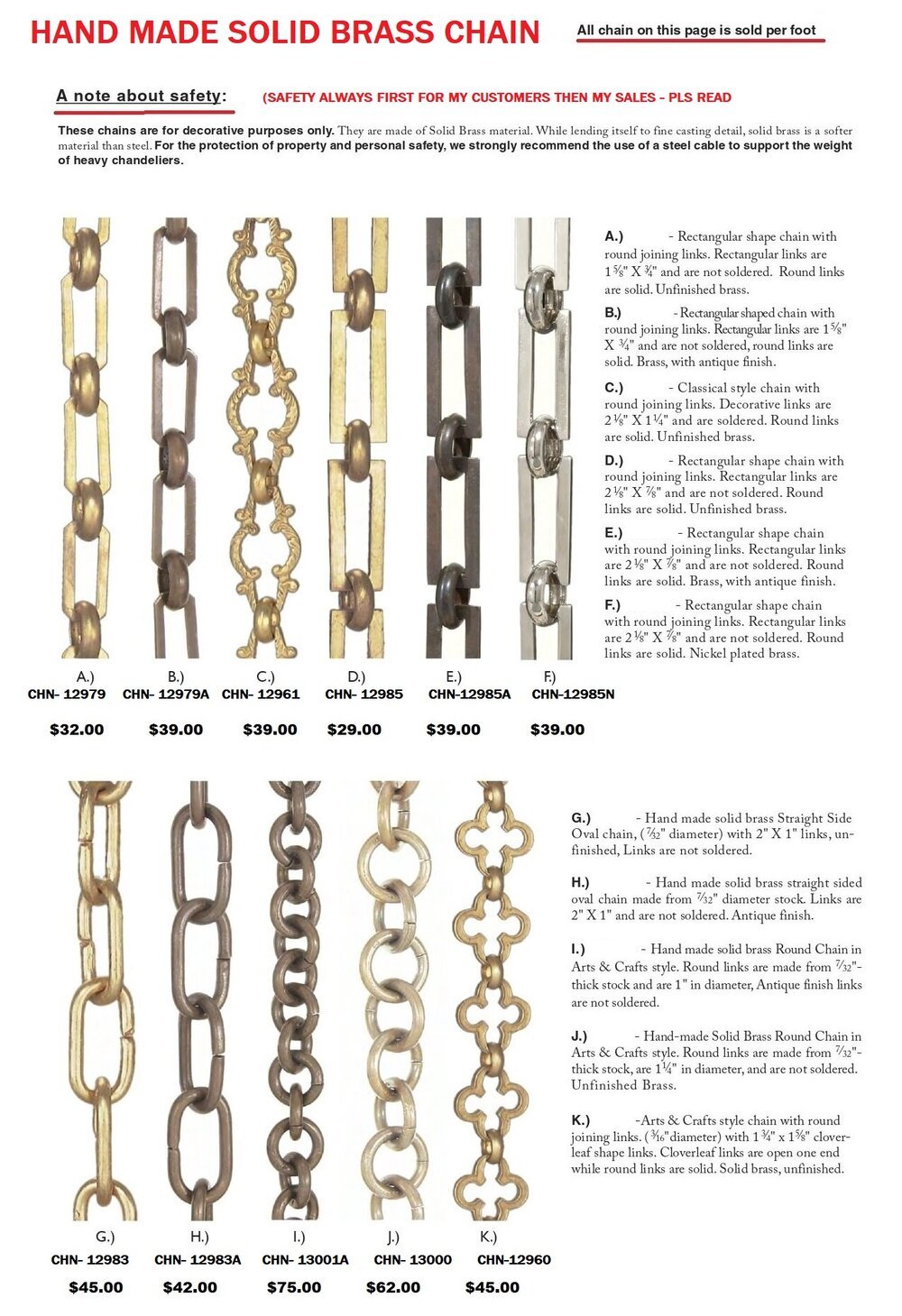 Solid Brass Picture Chain (#1) in Antique-By-Hand